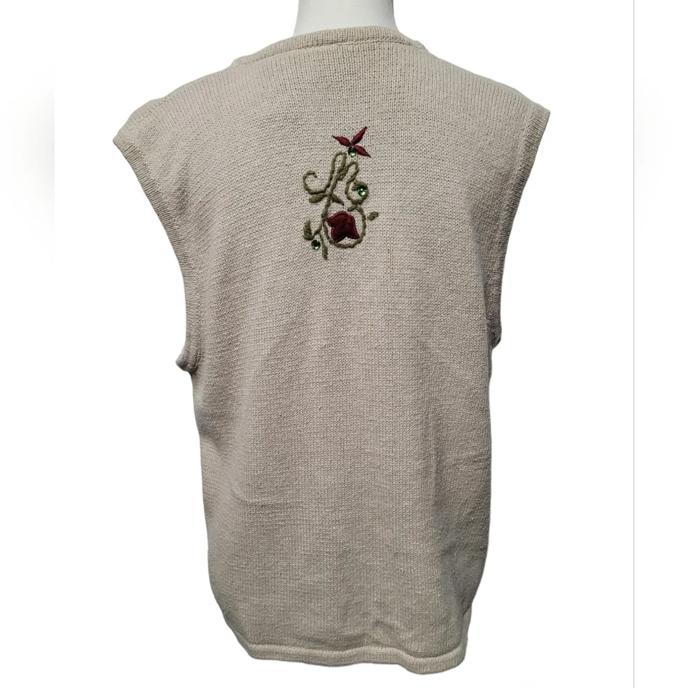 🍁🍂 Bobbie Brooks beige autumn fall seasonal embroidered knit vest
